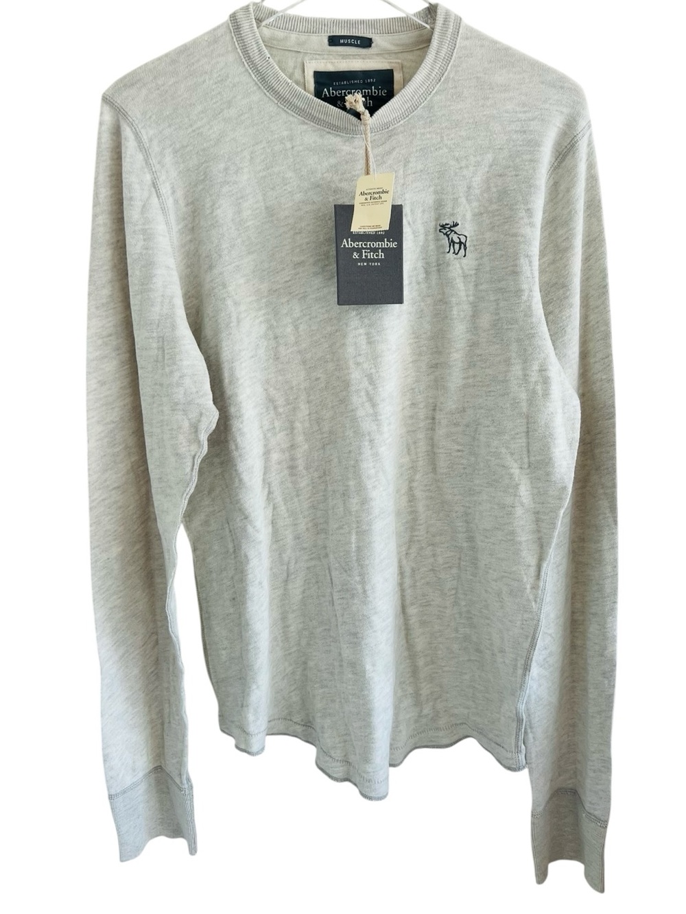 Abercrombie & Fitch Muscle Heather Light Gray Crewneck Longsleeve Shirt